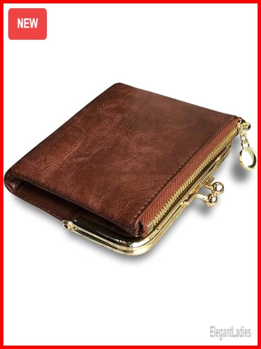 Small Bifold RFID Wallet with Zipper and Kiss Lock Coin Purse PU Leather